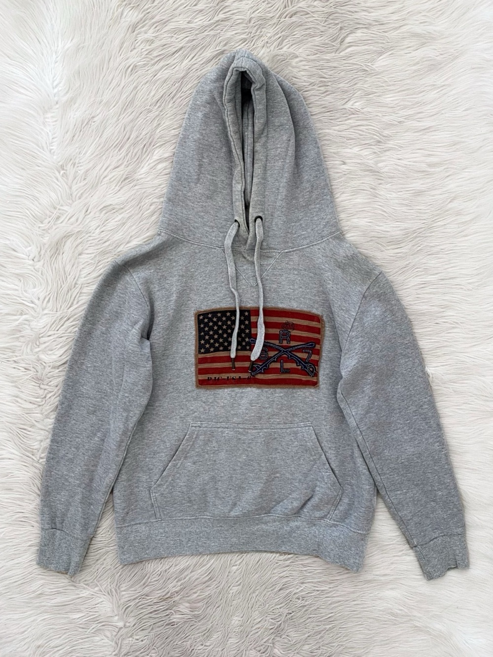 VTG Polo Ralph Lauren American Flag Hoodie Gray Sweatshirt Vintage Americana M